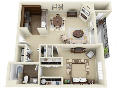 1x1 740 sqft Floor Plan at Lakemont Orchard, Issaquah, WA